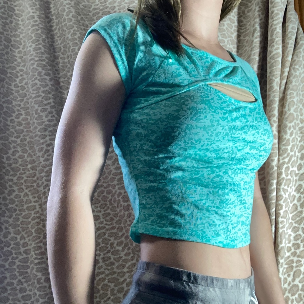 Teal leopard print crop top